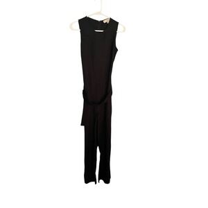 LOFT Black Linen Jumpsuit Sleeveless Belted Wide Leg Career Casual Size xS